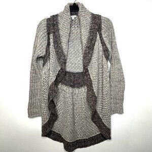 CAbi Open Front Draped Cardigan, 100% Cotton Beige Chunky Knit Sweater, Size Lrg